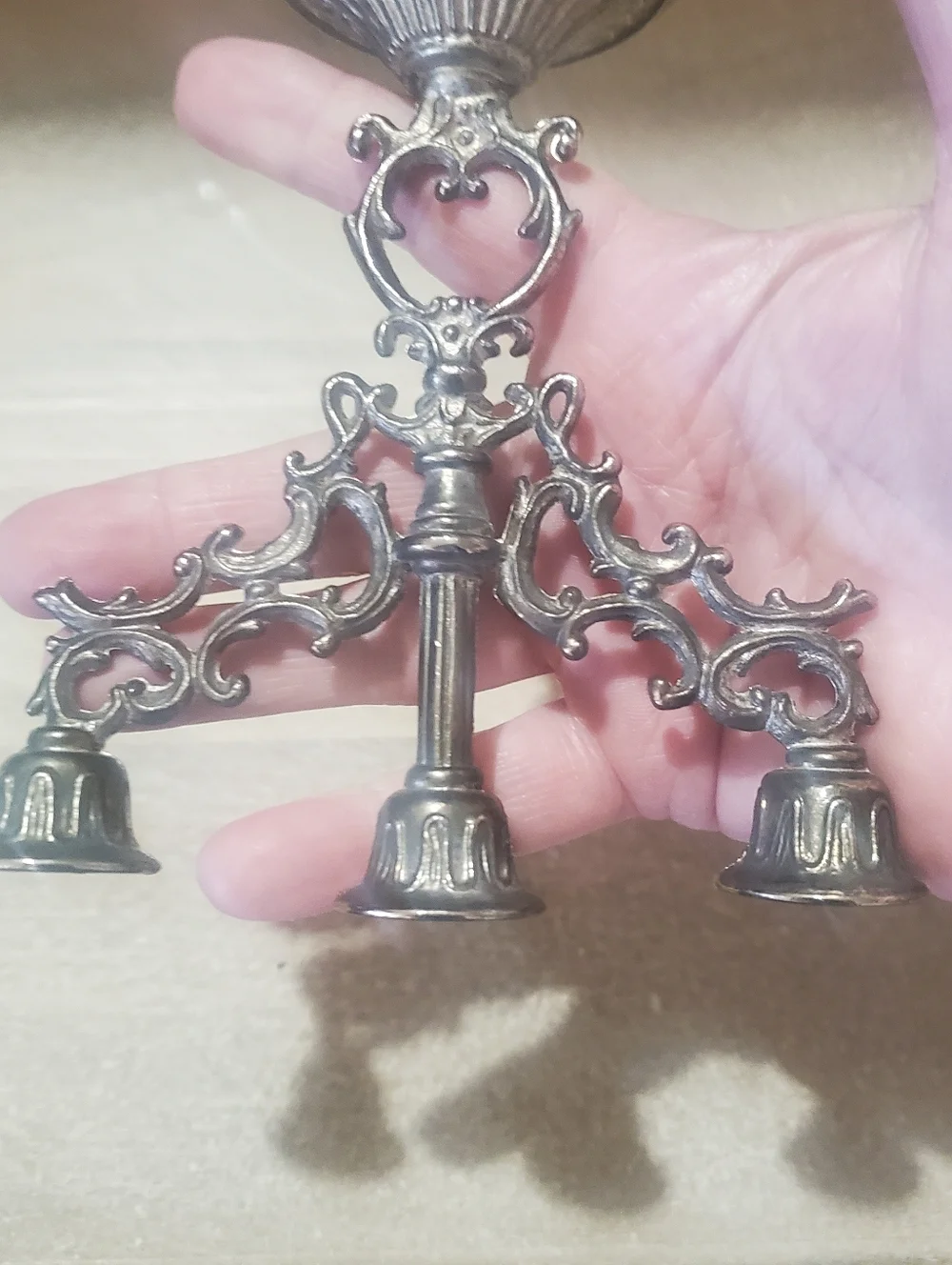 VINTAGE SILVERPLATED MINI CANDELBRA MADE IN HONG KONG. 1970S. VICTORIAN